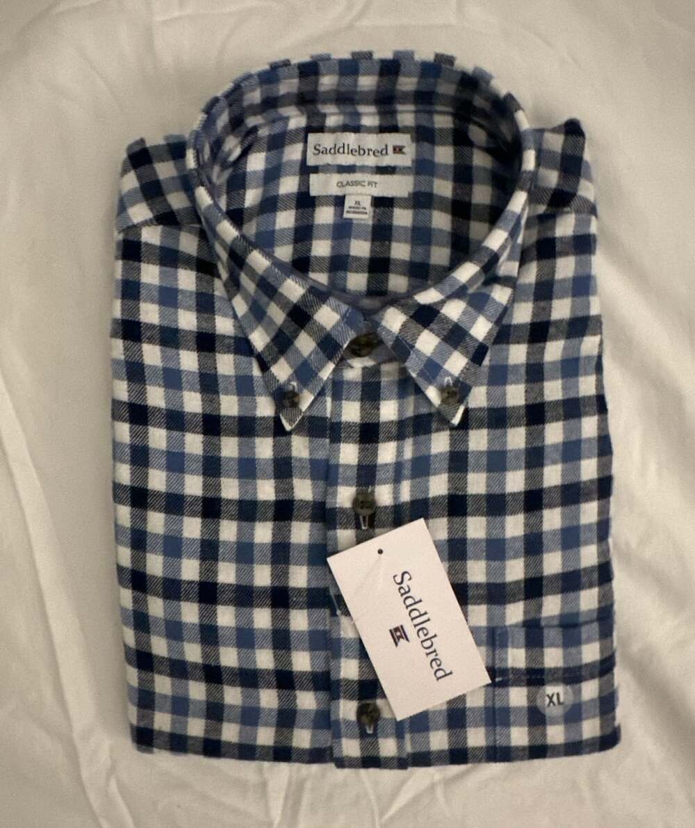 Saddlebred Men's Classic Fit Blue and White Gingham Button-Down Long Sleeve Shir